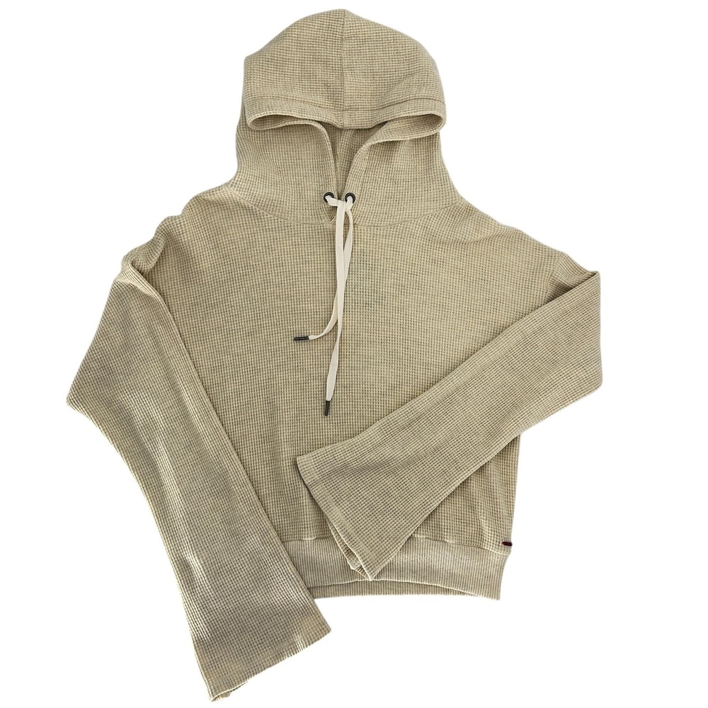 n:philanthropy Tan Waffle Knit Cropped Hoodie Sweatshirt Bell Sleeve Womens XS
